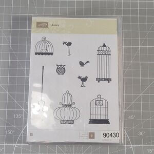Stampin' Up! Aviary Rubber Wood Stamps 9pc Birds Owl Birdcage Craft Set 90430